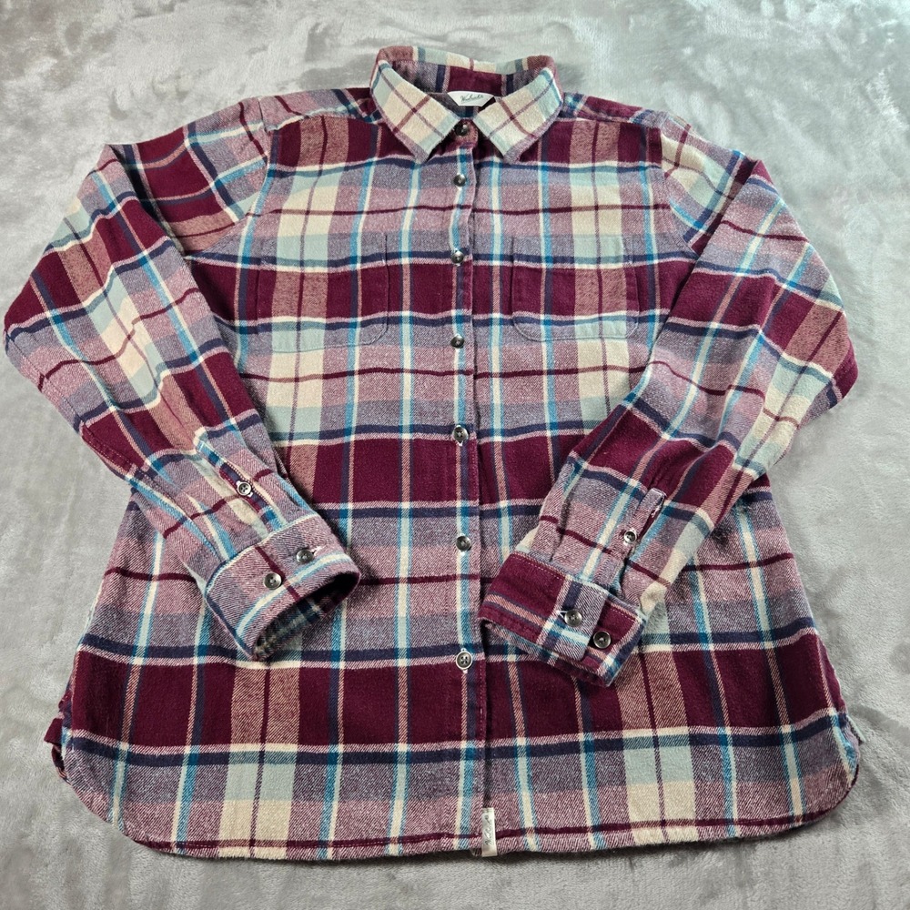 Woolrich Womens Plaid Flannel Shirt Button Up Long Sleeve‎ M Burgundy Cotton